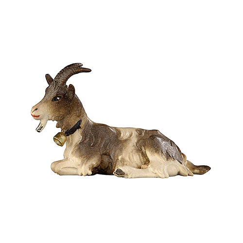 Chèvre allongée crèche 9,5 cm bois peint Val Gardena modèle Heimatland 1