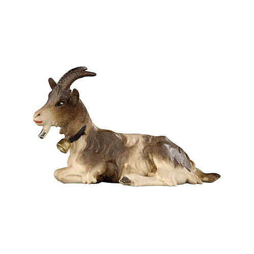 Lying goat of painted wood for 12 cm Nativity Scene, Heimatland collection, Val Gardena 1