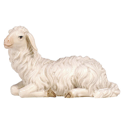 Oveja tumbada cabeza hacia la izquierda madera pintada 9,5 cm Heimatland Val Gardena 1