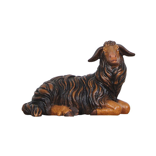 Black sheep lying with head to the right for 9.5 cm painted wood Nativity Scene, Heimatland collection, Val Gardena 2