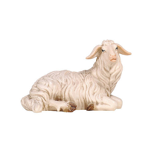 Mouton allongé tête vers droite 9,5 cm figurine bois peint crèche Heimatland Val Gardena 2