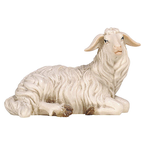 Schaf weiß liegend rechtsschauend, Holz coloriert, für 12 cm Heimatland-Krippe, Grödner Kunsthandwerk 1
