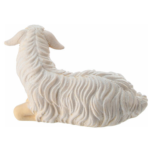 Lying sheep with head to the right, 12 cm Heimatland Nativity Scene of Val Gardena, painted wood 4
