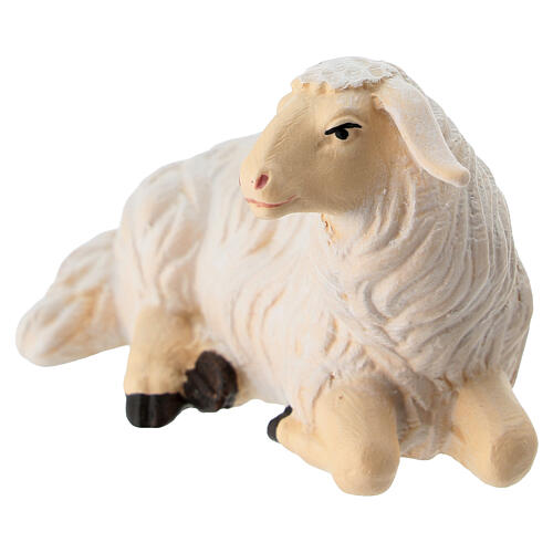 Mouton allongé tête vers droite statuette crèche 12 cm Heimatland bois peint Val Gardena 2