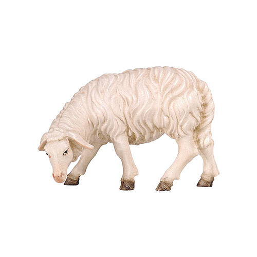 Mouton qui mange tête vers gauche 9,5 cm figurine bois peint crèche Heimatland Val Gardena 2