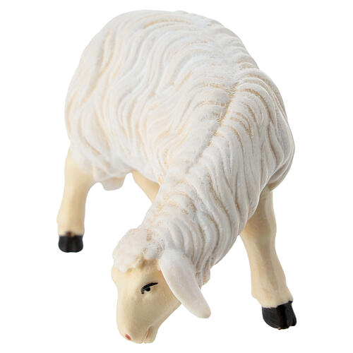 Sheep eating with head to the right, 12 cm Heimatland Nativity Scene of Val Gardena, painted wood 2
