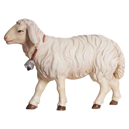 Sheep walking with its bell, 9.5 cm Heimatland Nativity Scene of painted wood from Val Gardena 1