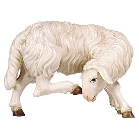 Mouton blanc qui se gratte 9,5 cm figurine bois peint crèche Heimatland Val Gardena