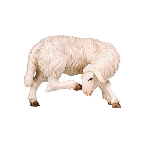 Pecora bianca che si gratta 9,5 cm legno dipinto presepe Heimatland Val Gardena 1