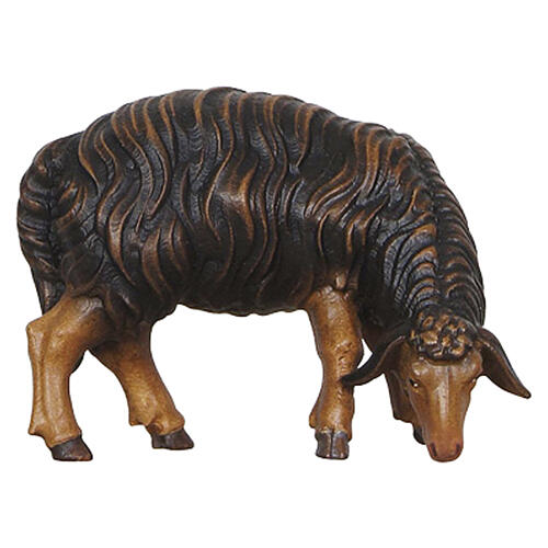 Mouton noir qui mange tête à droite statuette crèche 12 cm Heimatland bois peint Val Gardena 1