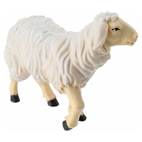 Sheep of painted wood, head held high, for 12 cm Nativity Scene, Heimatland collection, Val Gardena 3