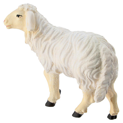 Sheep of painted wood, head held high, for 12 cm Nativity Scene, Heimatland collection, Val Gardena 5