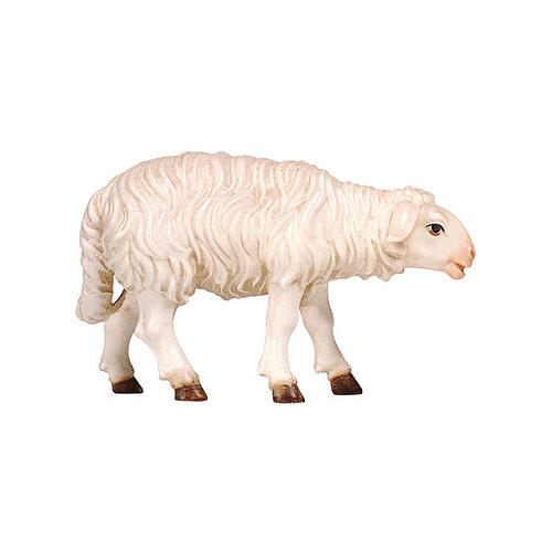 Sheep of painted wood, head forward, for 12 cm Nativity Scene, Heimatland collection, Val Gardena 1