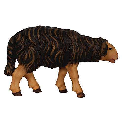 Pecora nera testa in avanti legno dipinto 12 cm presepe Heimatland Val Gardena 1