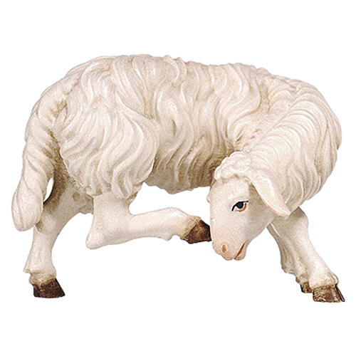 Schaf weiß kratzend, Holz coloriert, für 12 cm Heimatland-Krippe, Grödner Kunsthandwerk 1