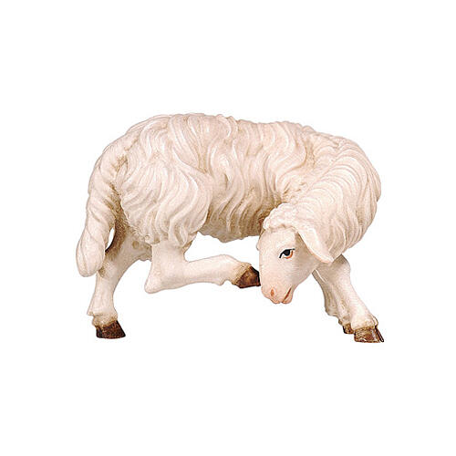 White sheep scratching in painted wood 12 cm Heimatland Val Gardena nativity scene 2