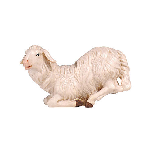 Pecora inginocchiata 9,5 cm presepe Heimatland legno dipinto Val Gardena 1