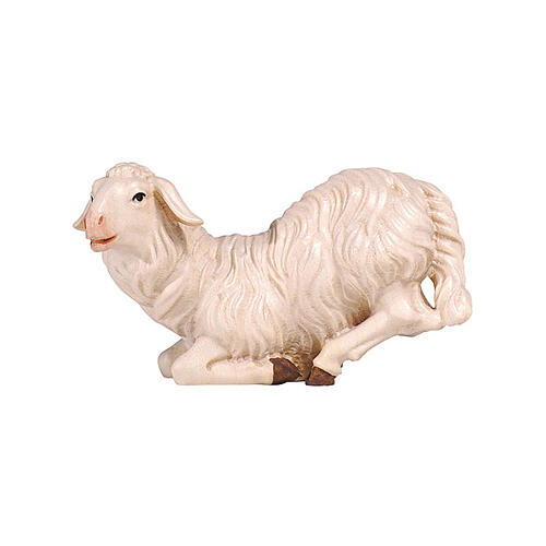 Sheep of painted wood on its knees for 12 cm Nativity Scene, Heimatland collection, Val Gardena 2