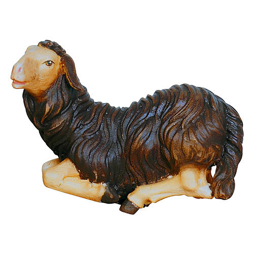 Pecora nera inginocchiata 9,5 cm presepe Heimatland legno dipinto Val Gardena 1