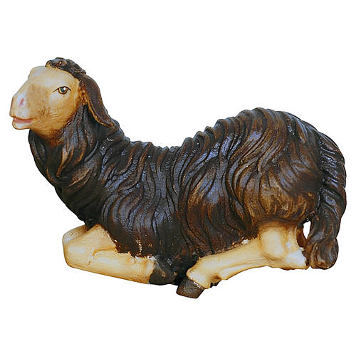 Pecora nera inginocchiata 12 cm presepe legno dipinto Heimatland Val Gardena 1
