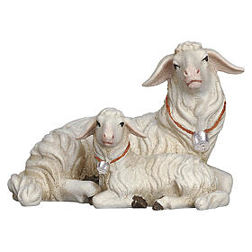 Mouton allongé avec agneau crèche 12 cm Heimatland Val Gardena bois peint à la main