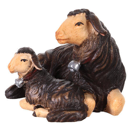 Black sheep lying with lamb 12 cm Heimatland nativity scene painted wood Val Gardena 2