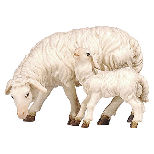 Sheep with lamb 9.5 cm Heimatland nativity scene painted wood Val Gardena 1