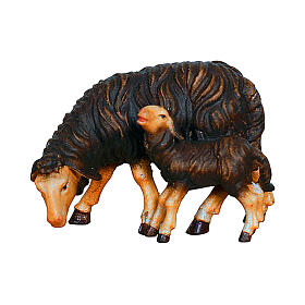 Mouton noir avec agneau 9,5 cm crèche Heimatland bois peint à la main Val Gardena