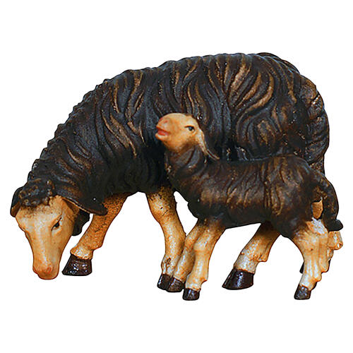 Pecora nera con agnello 9,5 cm presepe Heimatland legno dipinto Val Gardena 1