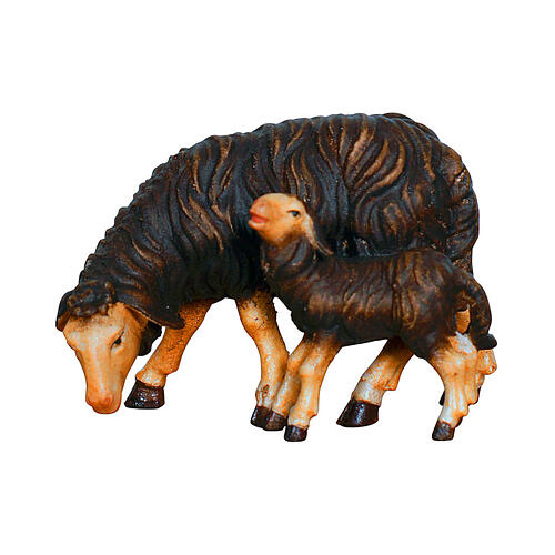 Black sheep with lamb 12 cm painted wood nativity scene Heimatland Val Gardena 1