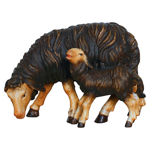Black sheep with lamb 12 cm painted wood nativity scene Heimatland Val Gardena 1