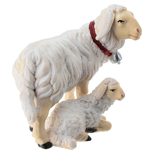 Pair of white sheep 12 cm painted wooden nativity scene Heimatland Val Gardena 3