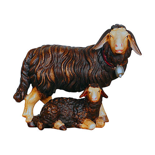 Couple moutons noirs 9,5 cm crèche Heimatland bois peint main Val Gardena 2