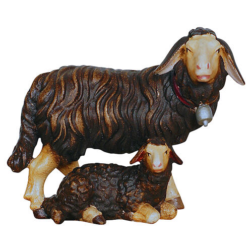 Pair of black sheep Heimatland 12 cm painted wooden nativity scene Val Gardena 1