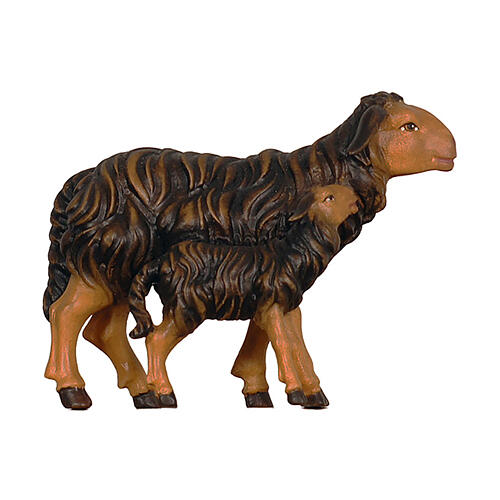 Black sheep with lamb standing, painted wooden Heimatland Nativity Scene of 9.5 cm, Val Gardena 2