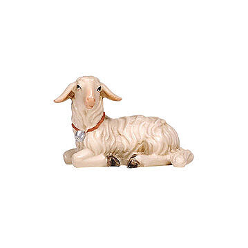 Lamb lying down, head to the left, painted wooden Heimatland Nativity Scene of 9.5 cm, Val Gardena 1