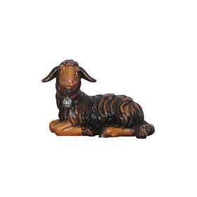 Black lamb lying facing left 9.5 cm Heimatland nativity scene painted wood Val Gardena