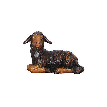 Black lamb lying, head to the left, Val Gardena painted wood, Heimatland Nativity Scene of 12 cm 1