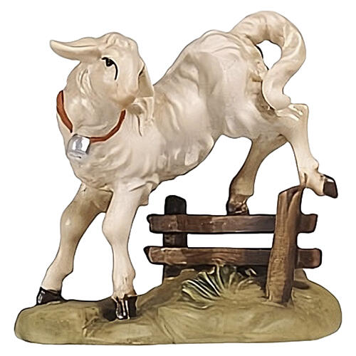 Agnello con siepe 9,5 cm legno dipinto presepe Heimatland Val Gardena  1