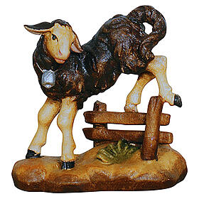 Cordeiro preto com sebe Heimatland 12 cm presépio madeira pintada Val Gardena