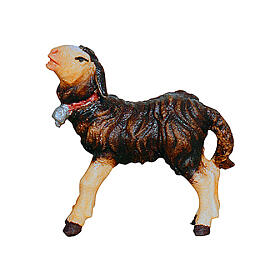 Agneau noir debout tête haute 9,5 cm crèche Heimatland bois peint main Val Gardena