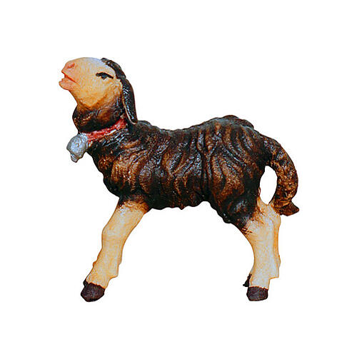 Black lamb with bell for 12 cm Val Gardena Heimatland Nativity Scene, coloured wood 1