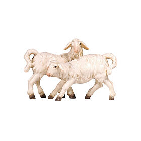 Group of white lambs Heimatland nativity scene painted wood 9.5 cm Val Gardena