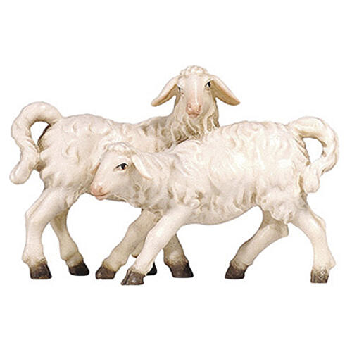 Gruppo agnelli bianchi legno dipinto presepe Heimatland 12 cm Val Gardena  1