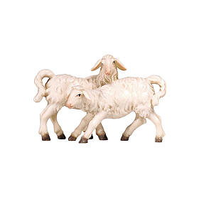 Pair of white lambs painted wood Heimatland nativity scene 12 cm Val Gardena