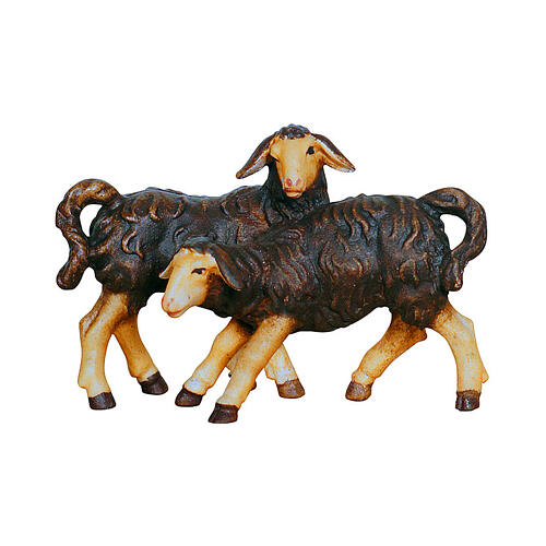 Set of black lambs for 12 cm Val Gardena Heimatland Nativity Scene, coloured wood 1