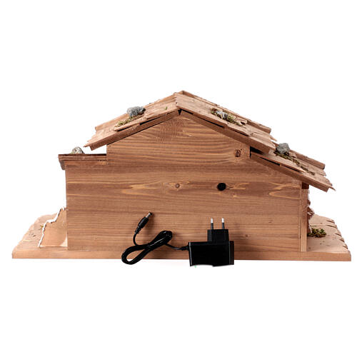 Illuminated Alpine hut with 17 painted wood characters for 9.5 cm Heimatland Nativity Scene, Val Gardena 8