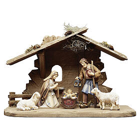 Capanna con Natività 12 cm legno Heimatland stile nordico presepe Val Gardena