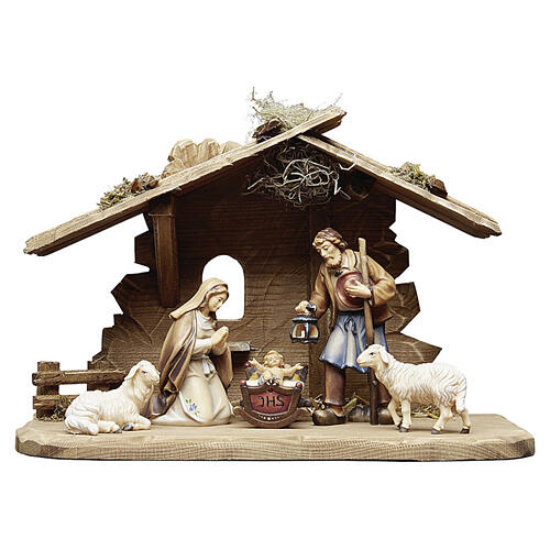 Capanna con Natività 12 cm legno Heimatland stile nordico presepe Val Gardena 1
