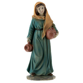 Shepherdess with jars, coloured resin, for 12 cm Nativity Scene